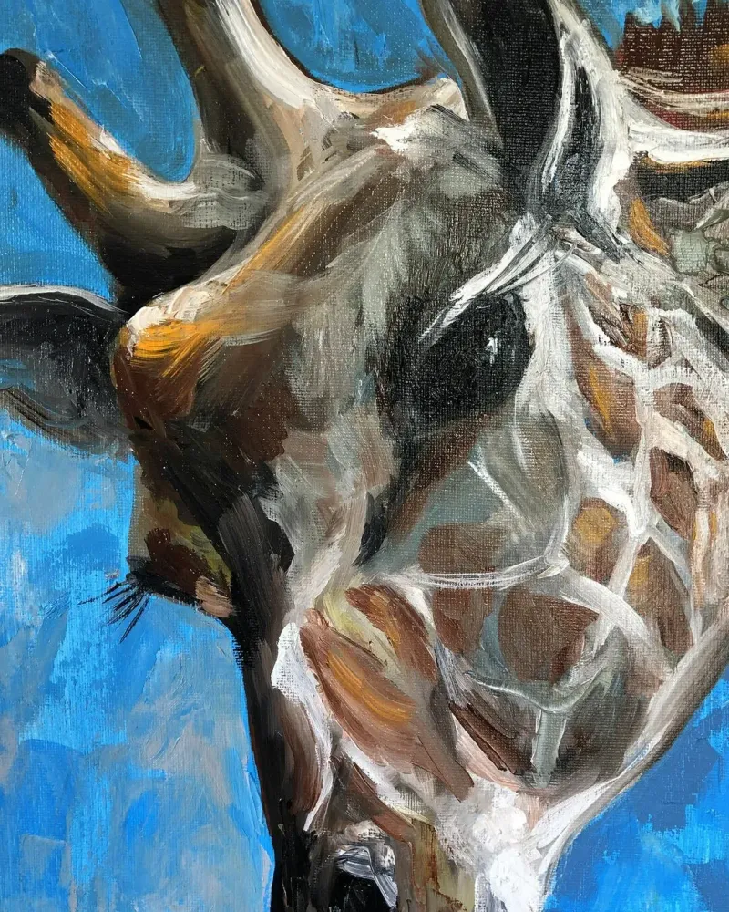 Жирафы. Мама и малыш. Картина маслом 30×60 см — 30×60 см