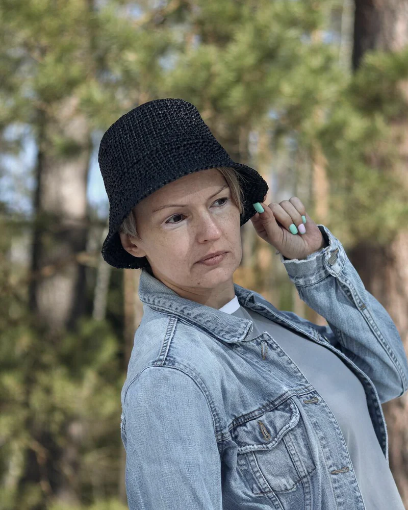 Летняя классическая шляпа панама из рафии, Черная шляпа клош — Чёрный