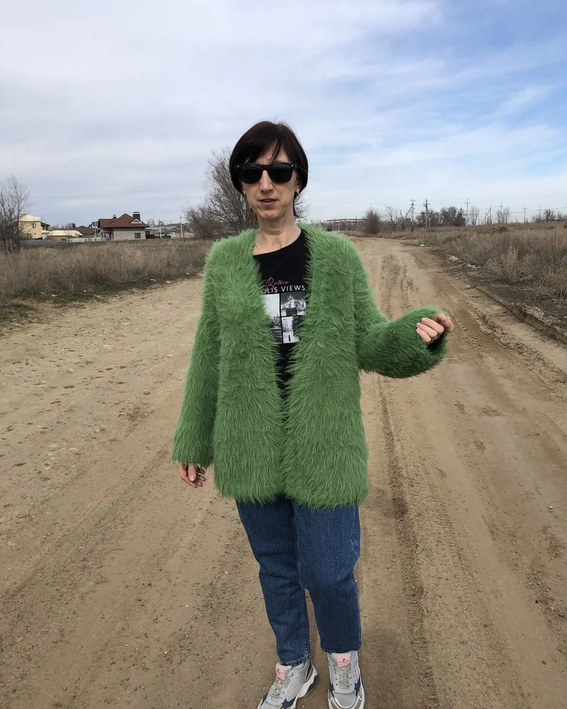 Зелёный Кардиган короткий — Пушистый кардиган