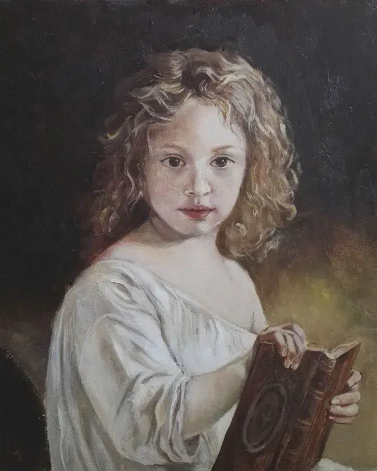 Девочка с книгой. Картина маслом 30×35 см — 30×35 см