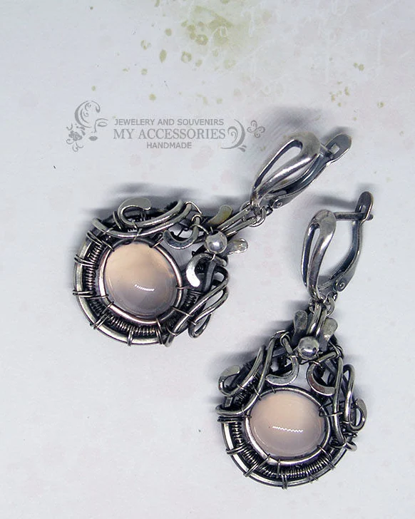 Серьги классические с розовым агатом Рассвет