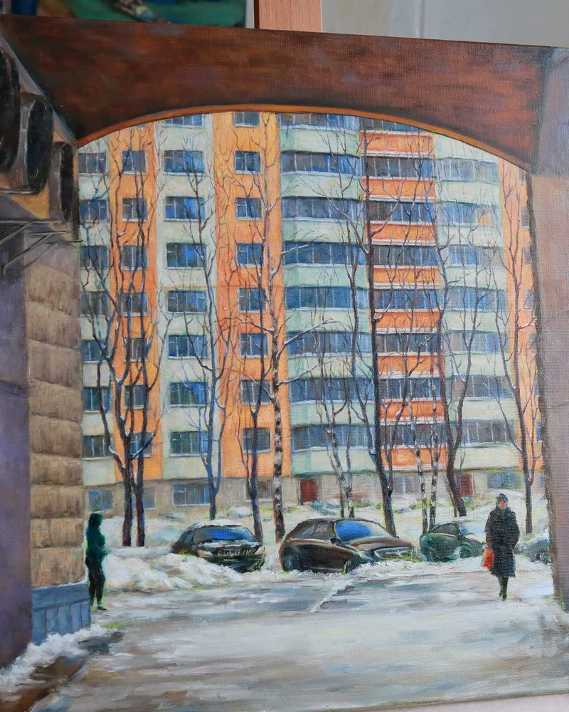 На районе. Арка. Масло, холст