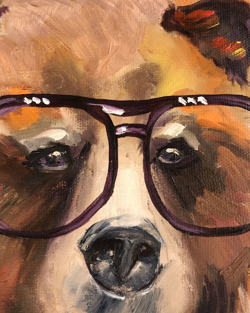 Картина маслом «Медведь в очках» 40×40 см, поп-арт — Оригинал