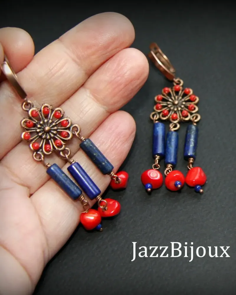 Серьги с лазуритом и кораллом — Лазурит и коралл