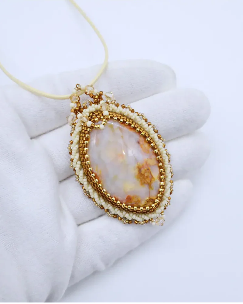 Кулон с агатом Сакура и Swarovski