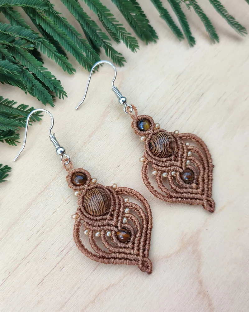Серьги макраме «Агния» — Коричневые с венге