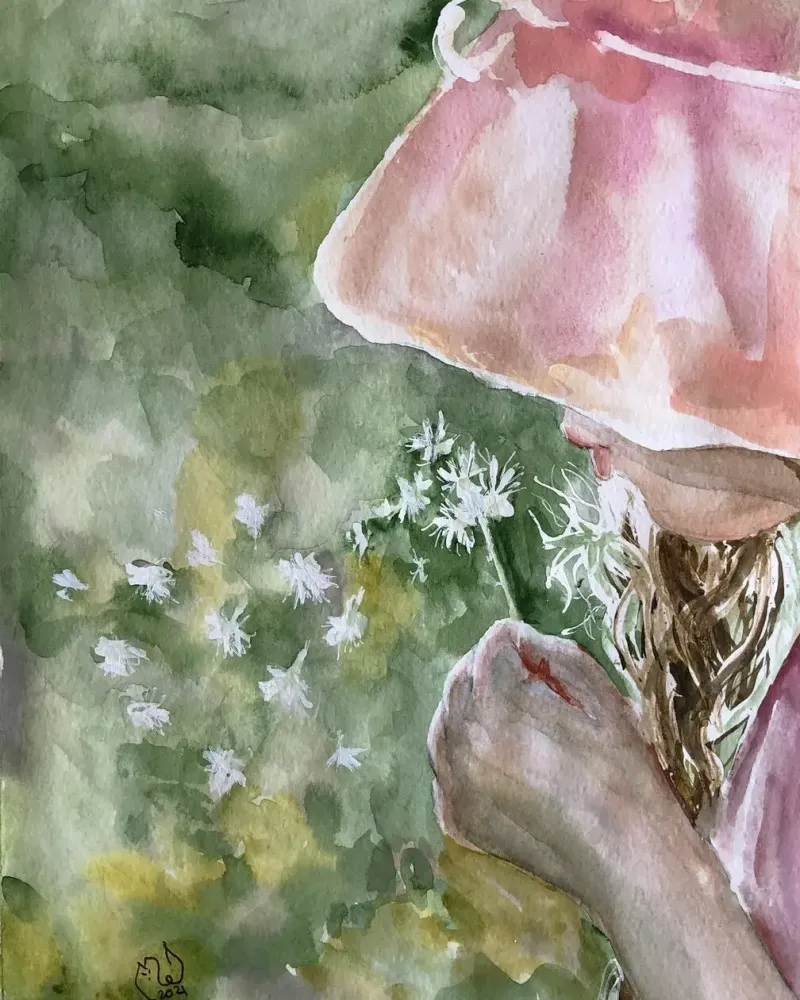 Девочка и одуванчик. Акварель 21×30 см — 21×30 см