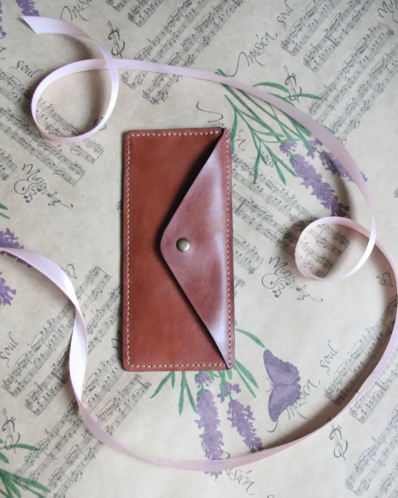 Кожаный конверт для денег — Коньячный