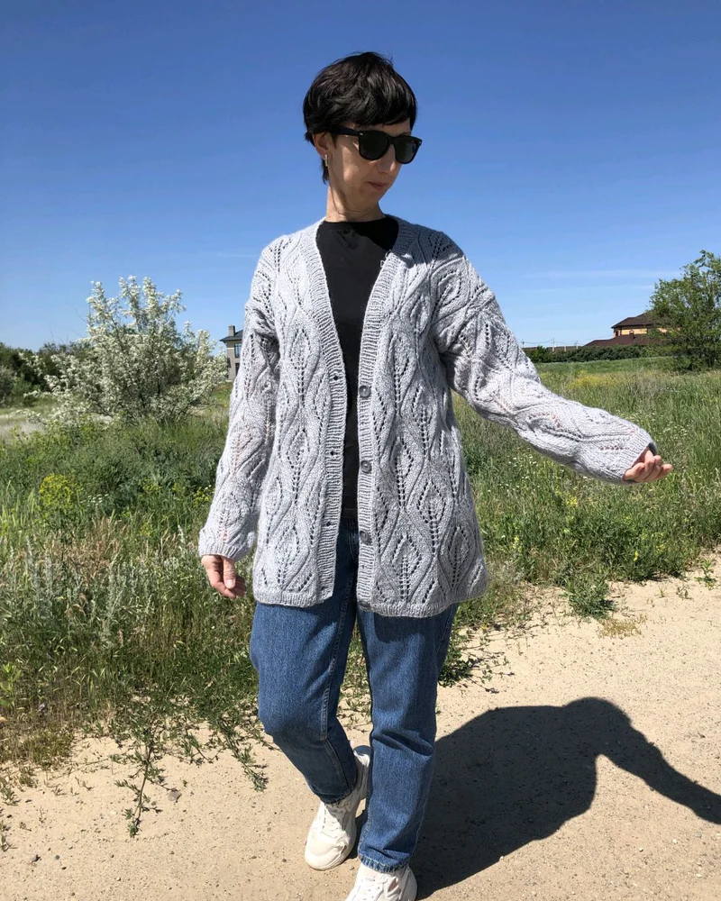 Фиолетовый Женский кардиган — Ажурный кардиган
