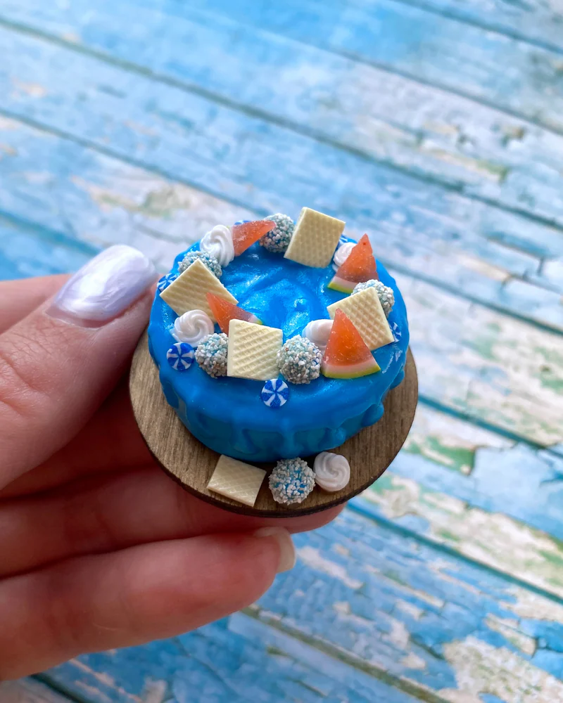 Миниатюрный торт «Васильковое лето. Арбузный бриз» 🍉💙Кукольная миниатюра
