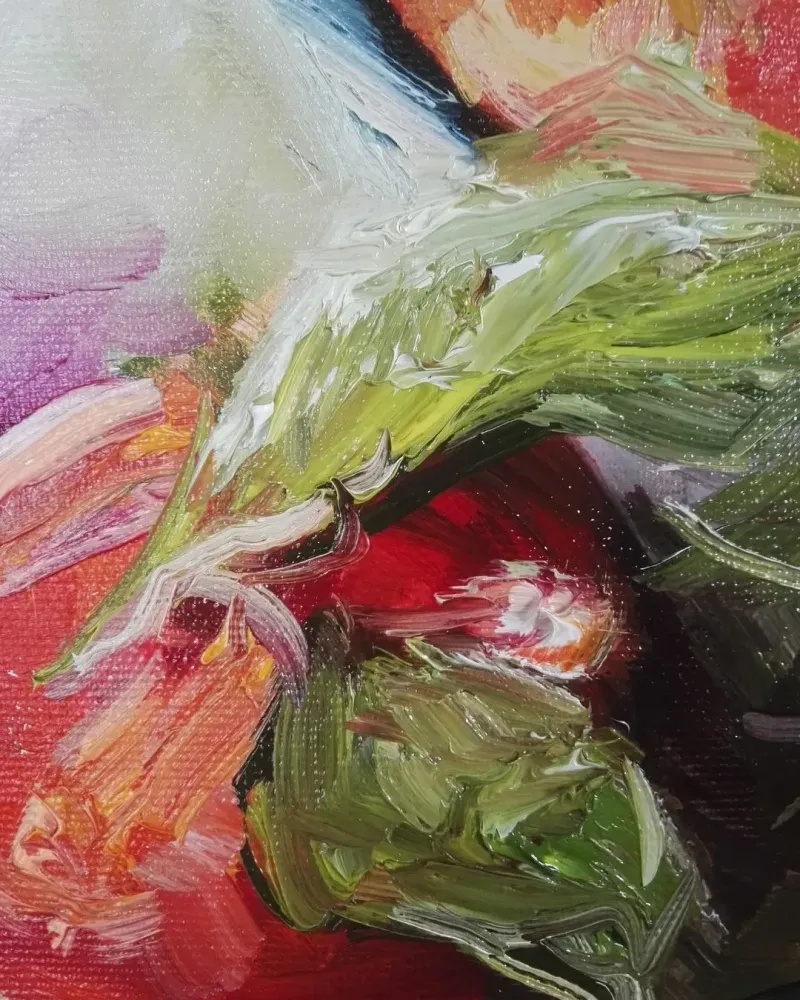 Яблоки в вазе. Картина маслом 40×40 см — 40×40 см