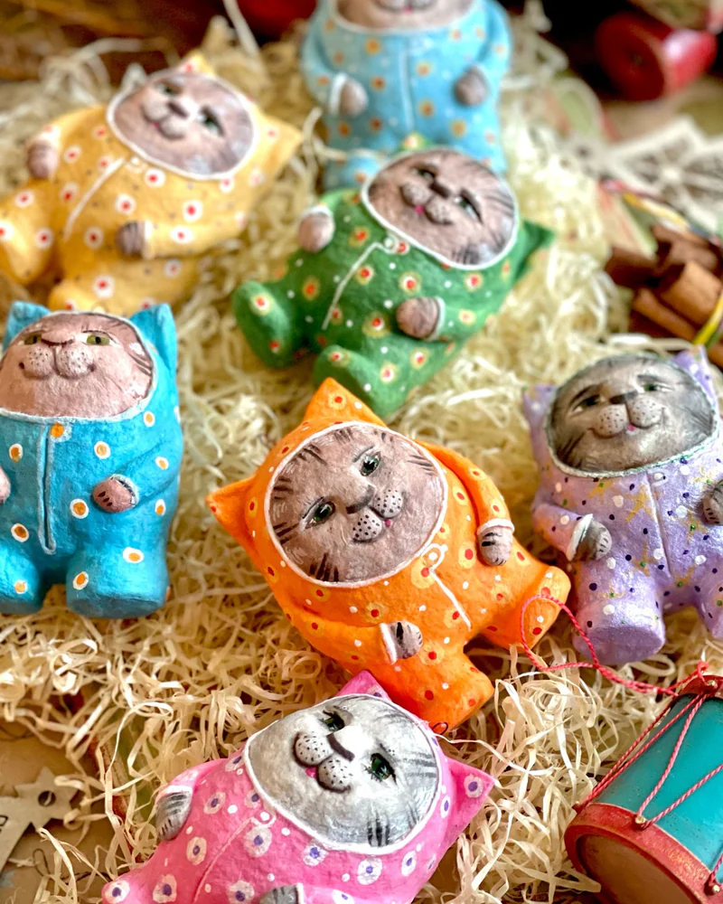 Елочные игрушки Котик ватная игрушка на елку