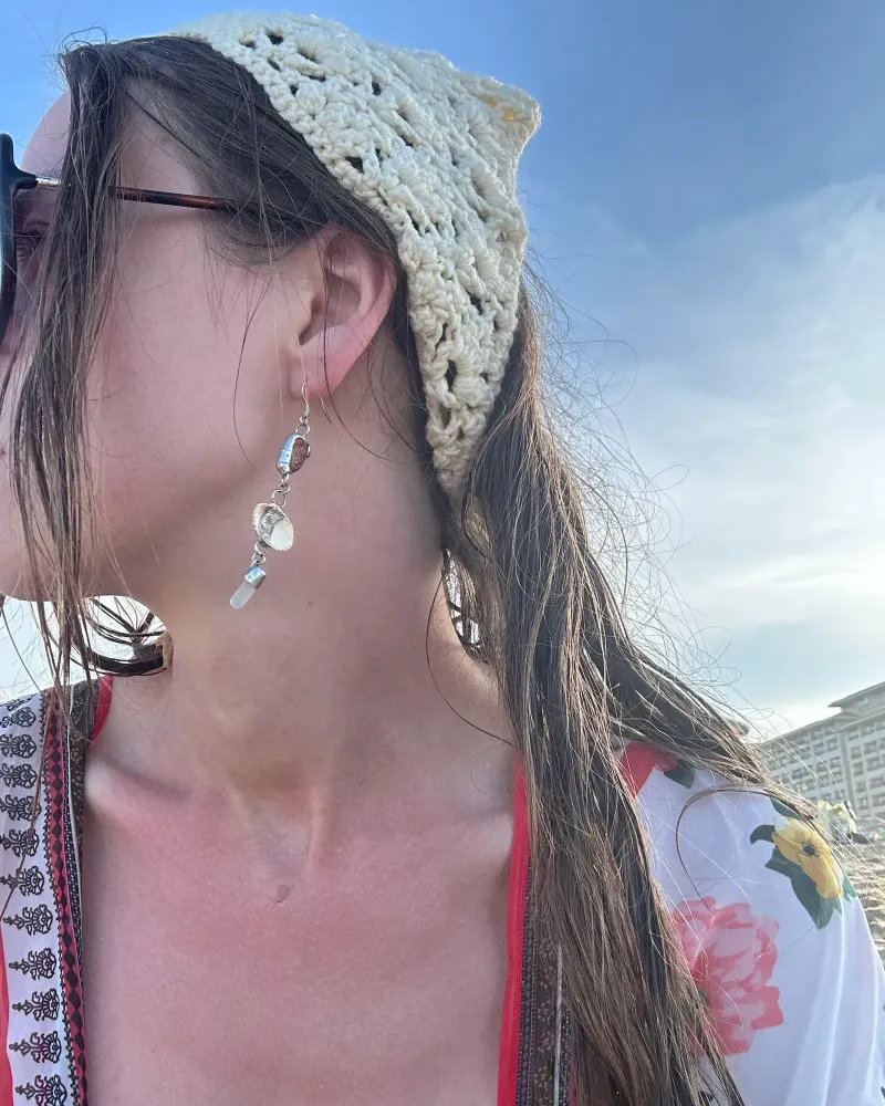Витражные сережки янтаря, коралла, ракушек в технике Тиффани — Янтарный