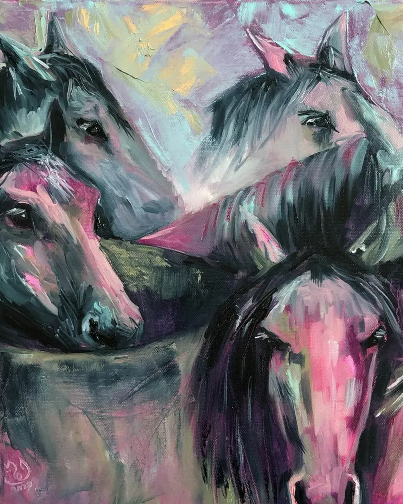 Лошади. Картина маслом 40×40 см — 40×40 см