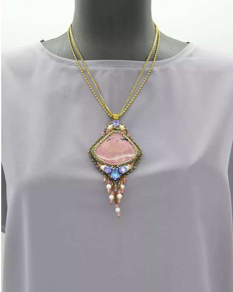 Кулон с родонитом и Swarovski