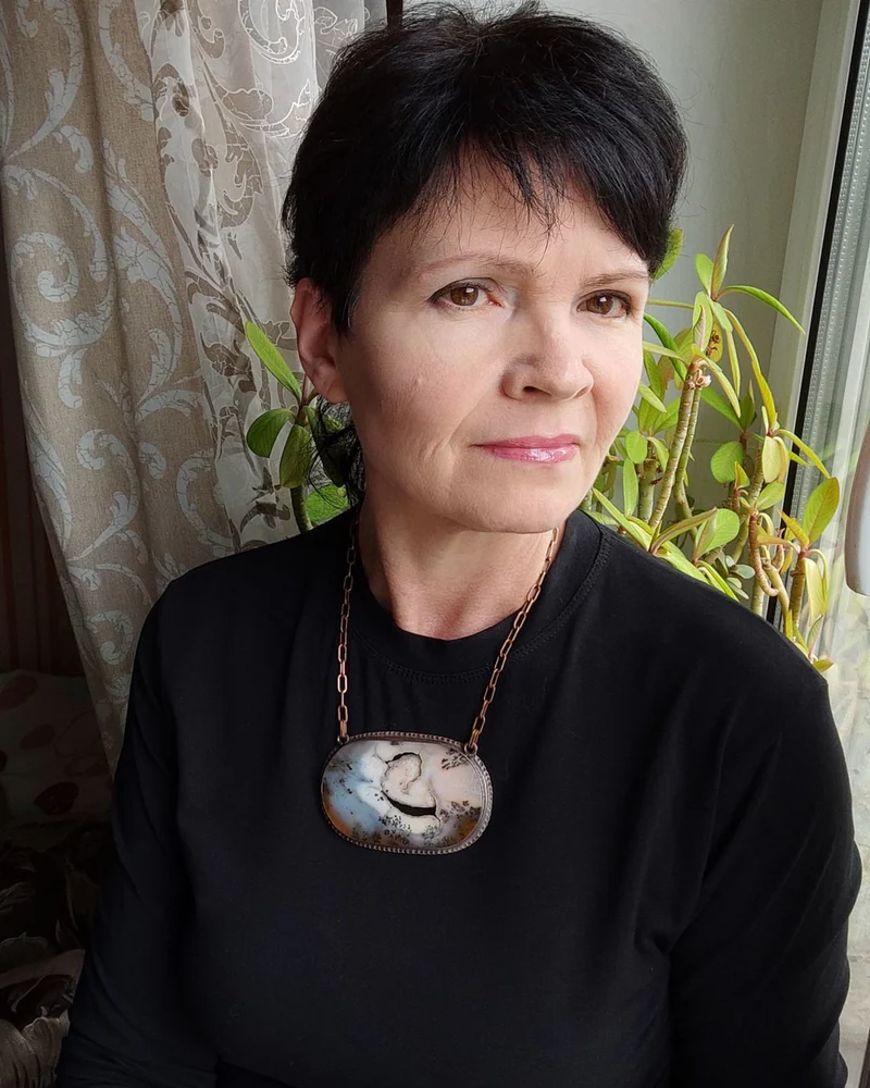 Колье "Утренний Рассвет" пейзажный агат, медь