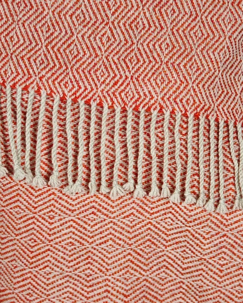 Палантин ручного ткачества, бежевый с оранжевым ромбиком, 50×187 см