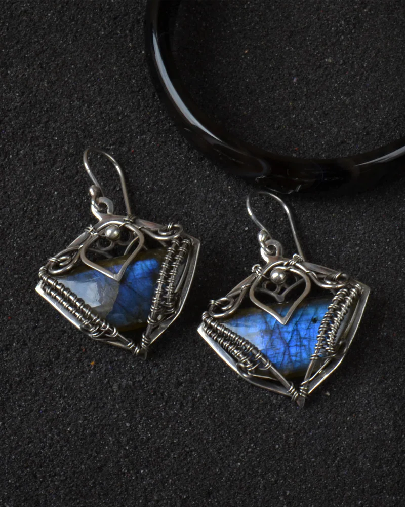 Серьги с лабрадором (серый камень)