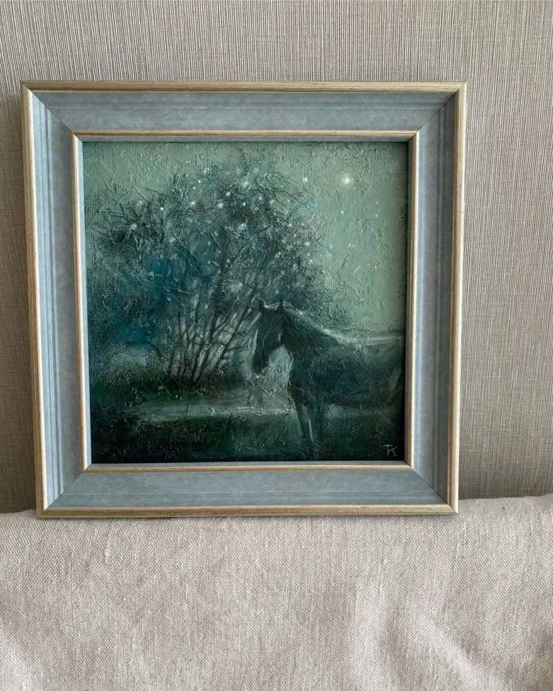 Картина «Ночь. Светлячки», акрил, 20×20 см