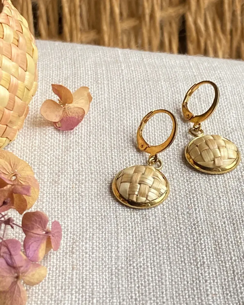 Серьги «Бусина» из соломки, натуральный цвет