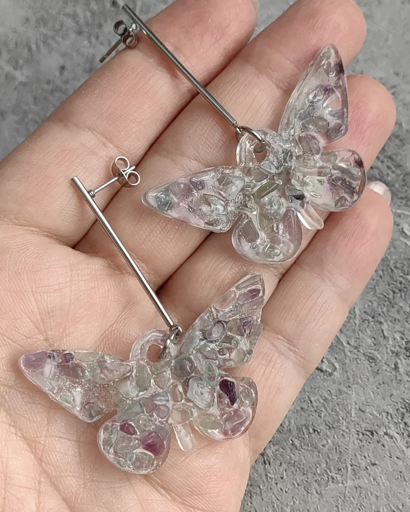 Серьги Бабочки из крошки натуральных камней — Серьги Бабочки