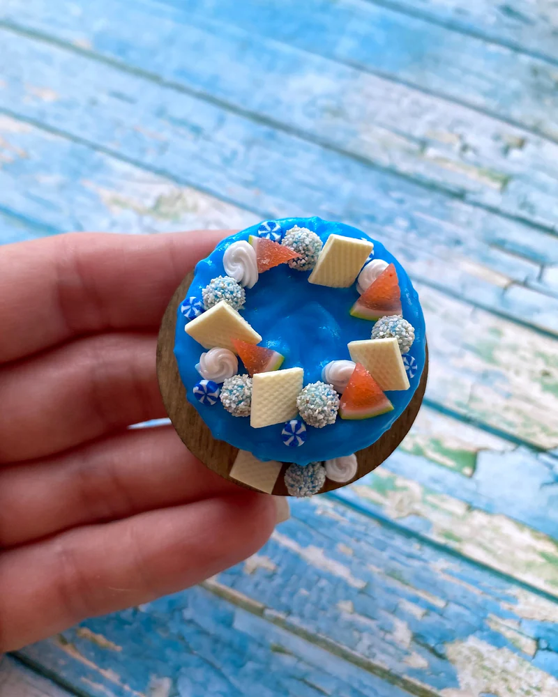 Миниатюрный торт «Васильковое лето. Арбузный бриз» 🍉💙Кукольная миниатюра