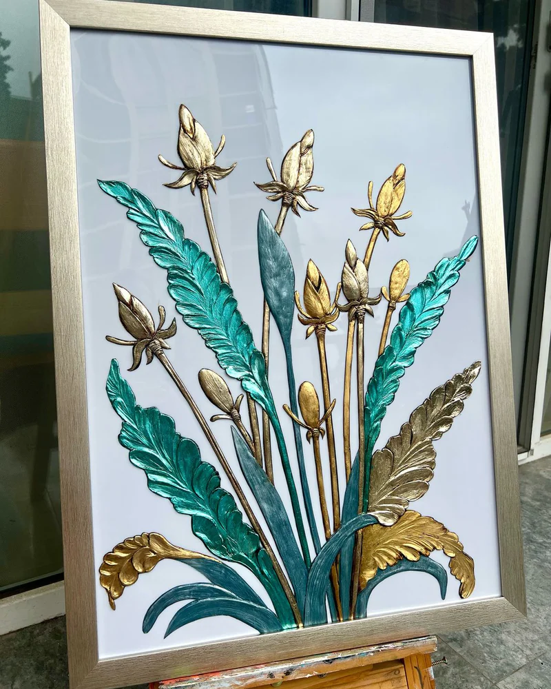 Картина «Текстурные растения», 50×70 см, на молочном фоне