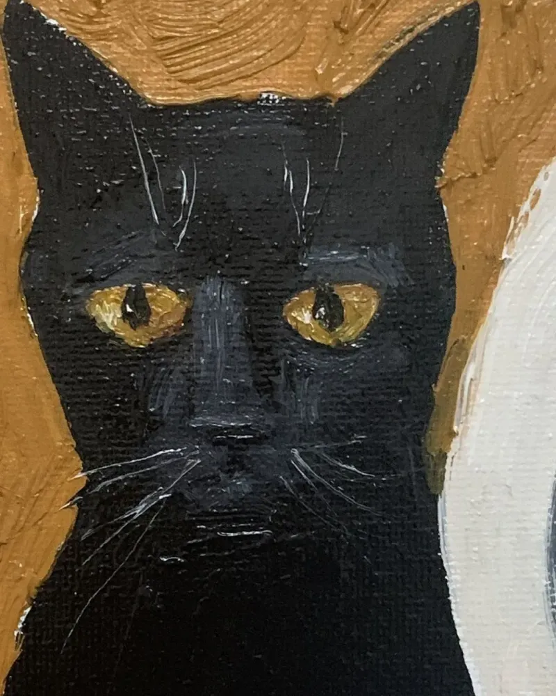 Девочка с котом. Картина маслом 20×20 см — 20×20 см