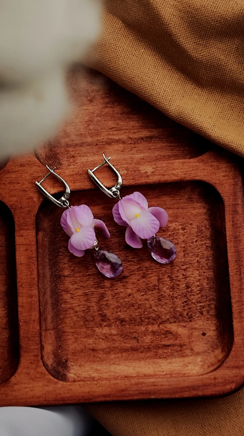 Серьги ирисы из полимерной глины ручной работы