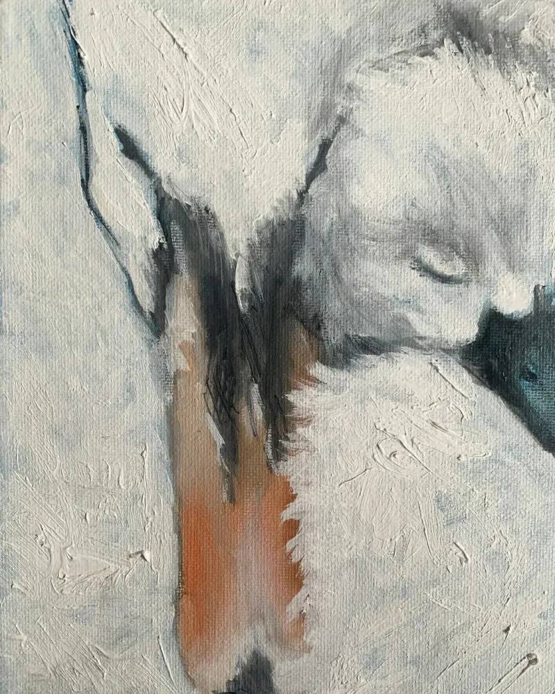 Лебеди мама и малыш. Картина маслом 20×30 см — 20×30 см