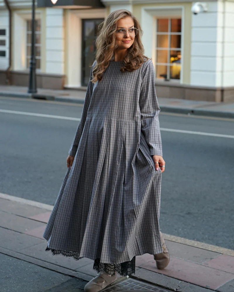 Платье из хлопка Stoune Washed в клетку