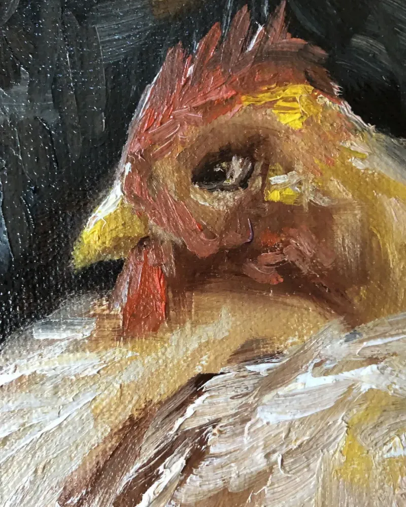 Куры. Картина маслом 30×30 см — 30×30 см