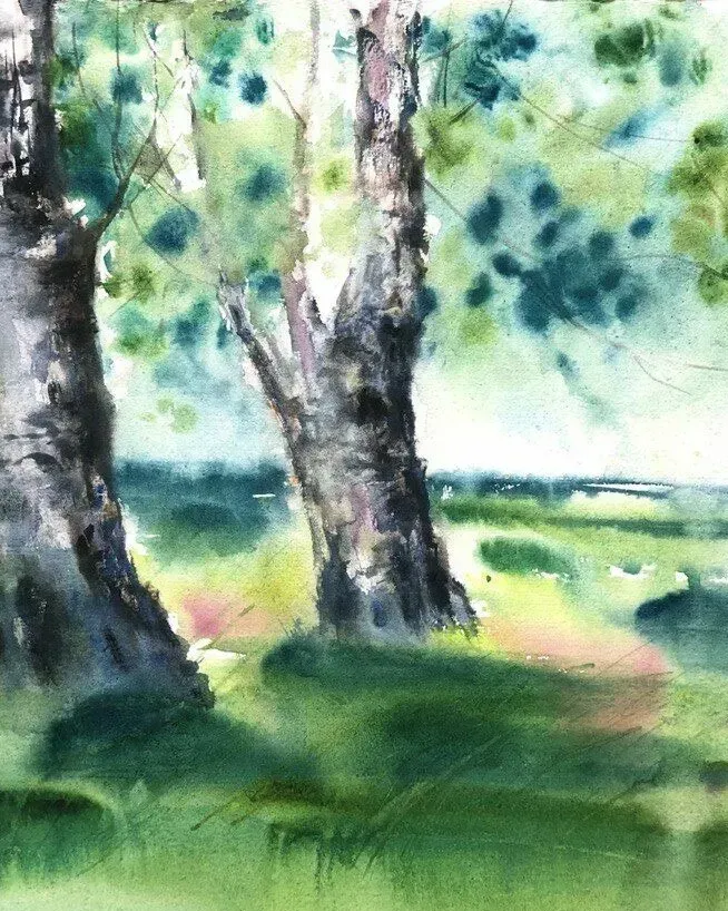 Свежесть. Летний пейзаж акварелью — 60×40 см
