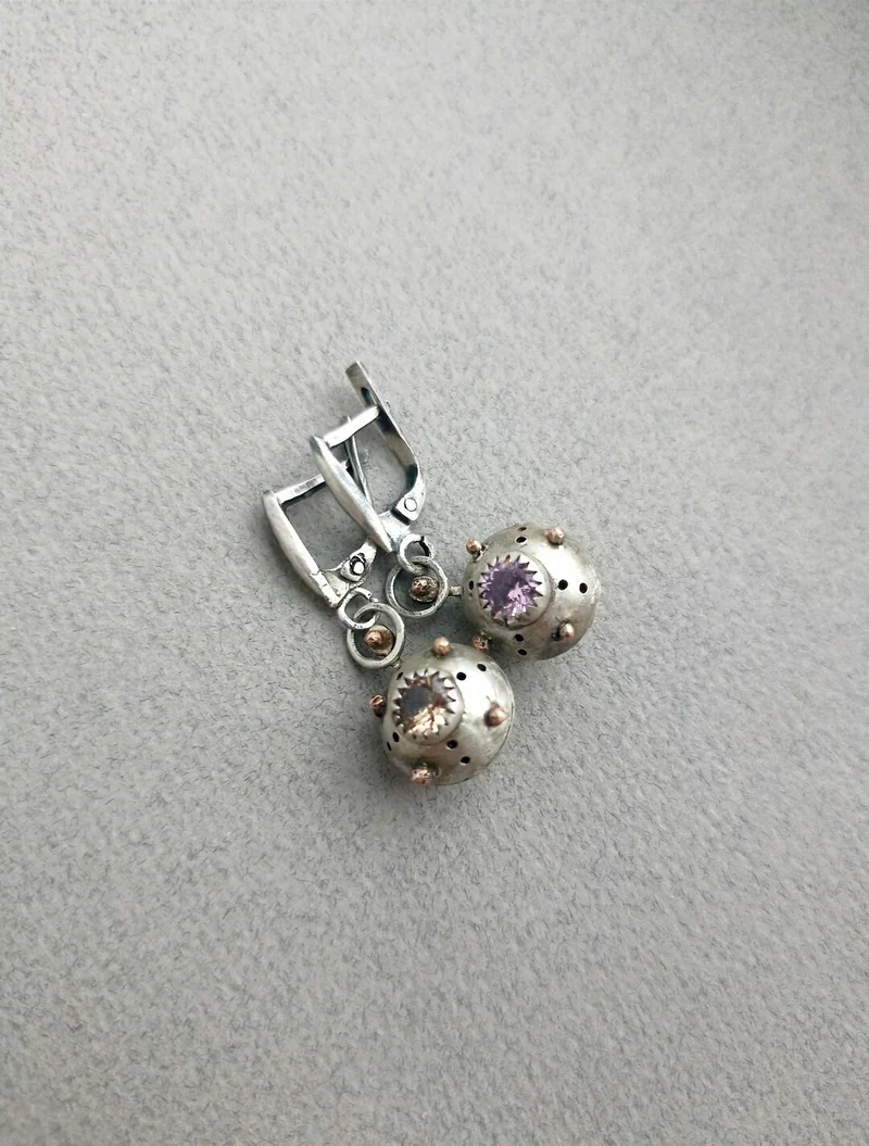Серьги Шарики (сиреневые и жёлтые)