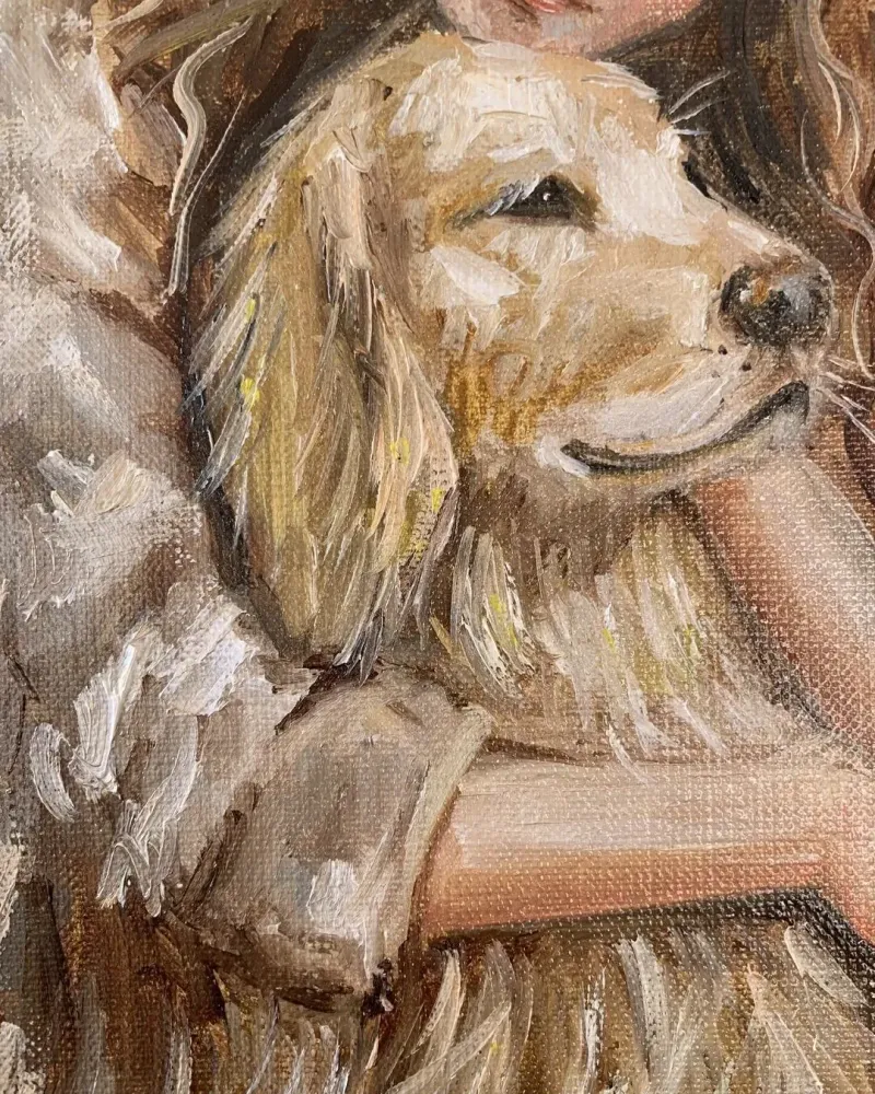 Девочка с собакой 2. Картина маслом 20×30 см — 20×30 см