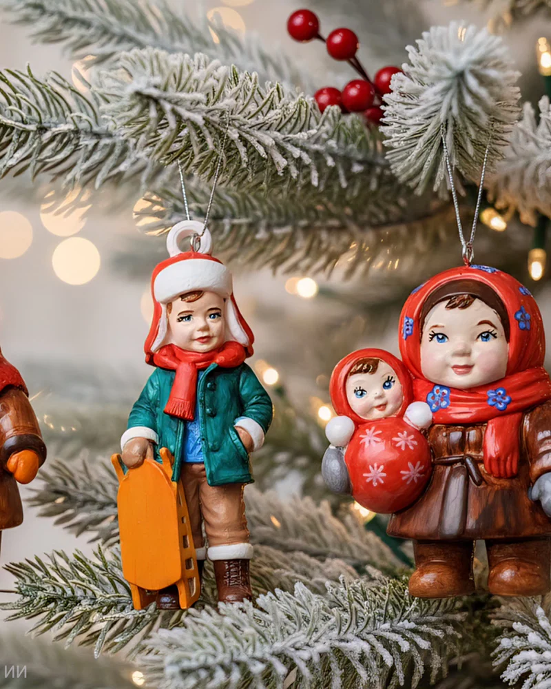 елочная игрушка дети СССР — мальчик с санками