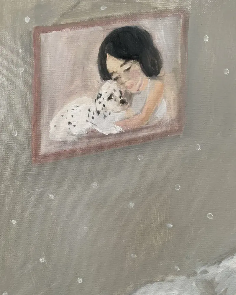Девушка и её пёс. Картина маслом 60×70 см — 60×70 см
