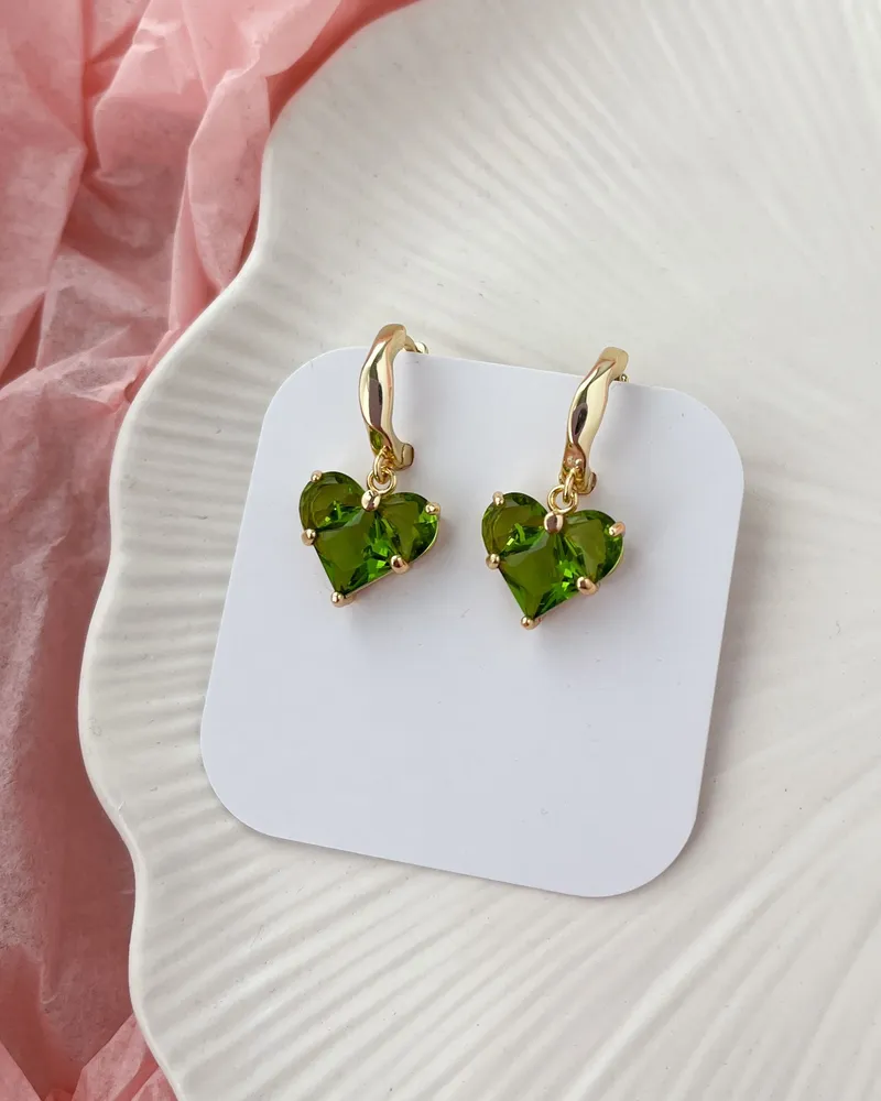 Серьги с сердцами — Оливковый, позолота