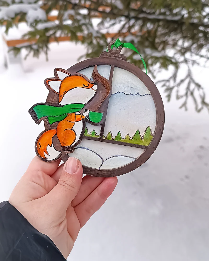 Елочная игрушка "Лиса" с росписью