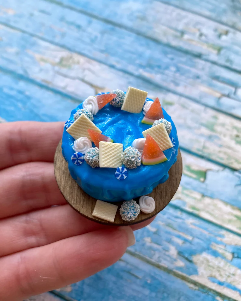 Миниатюрный торт «Васильковое лето. Арбузный бриз» 🍉💙Кукольная миниатюра