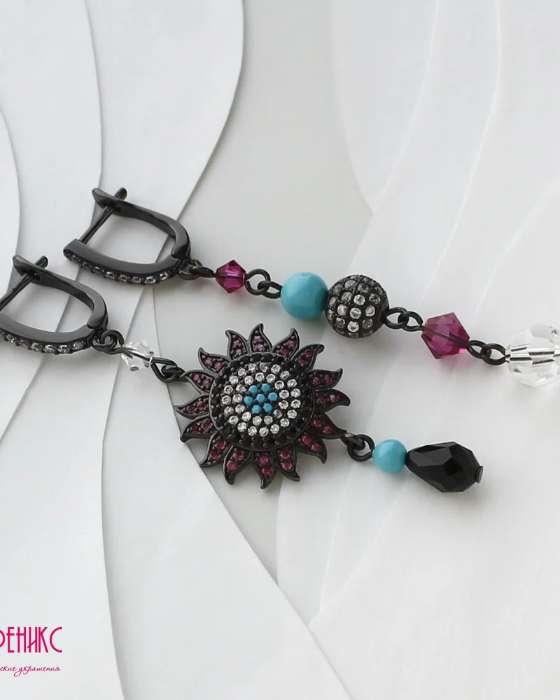 Серьги "Чёрное солнце" Swarovski