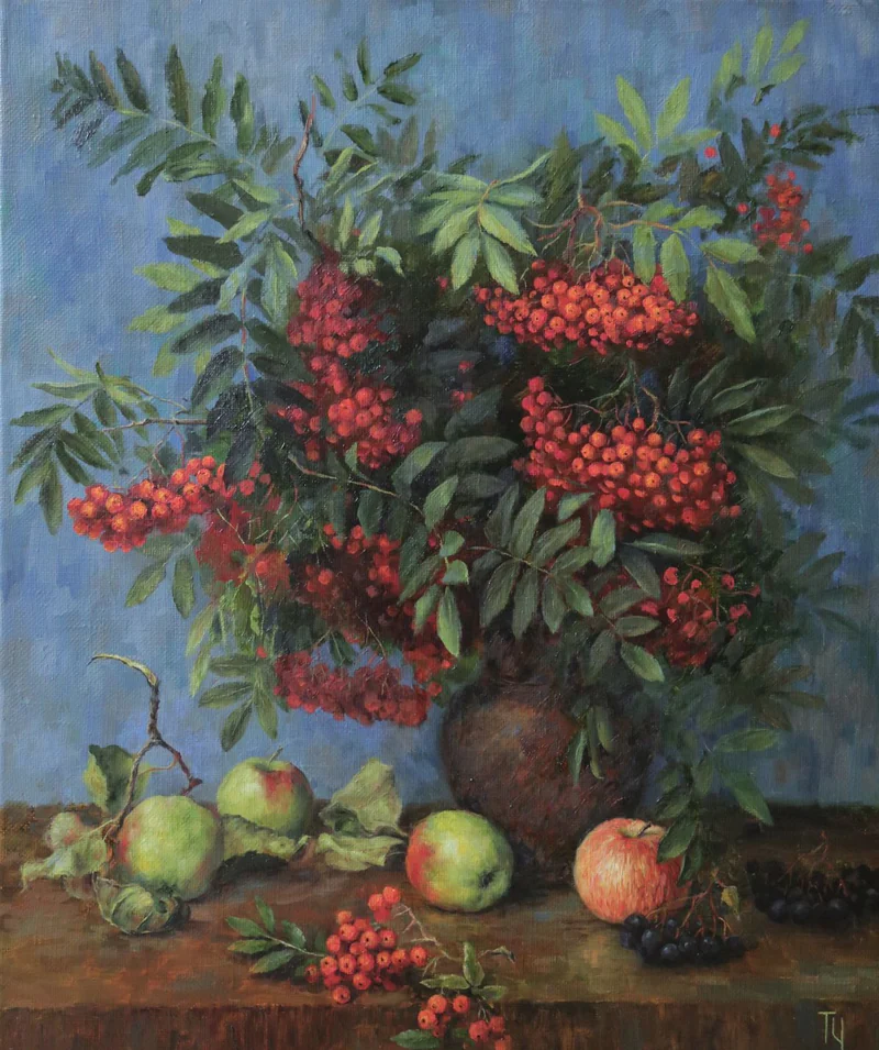 Натюрморт с рябиной. Холст, масло, 60х50 см