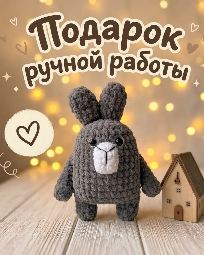 Плюшевый заяц — Серый, 15 см