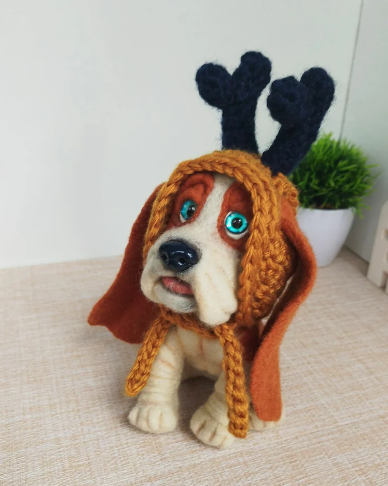 Бассет хаунд игрушка из шерсти, Войлочная игрушка собака