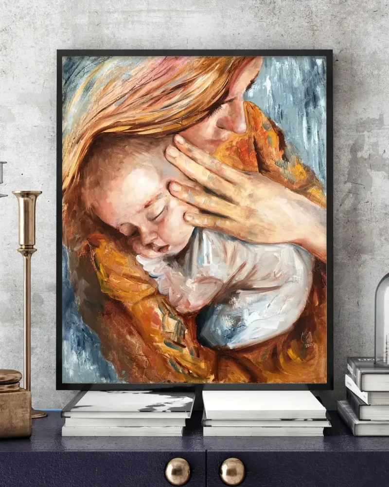 Мама и малыш. Картина маслом 40×50 см — 40×50 см