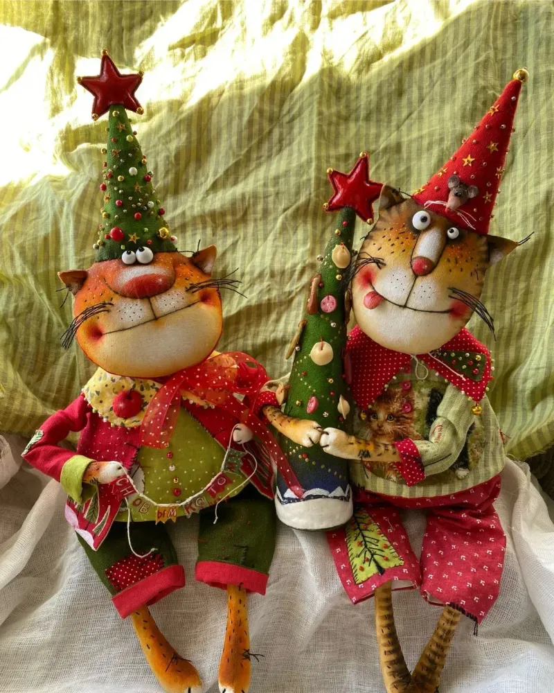 Новогодний кот с ёлочкой, текстильная кукла, 44 см