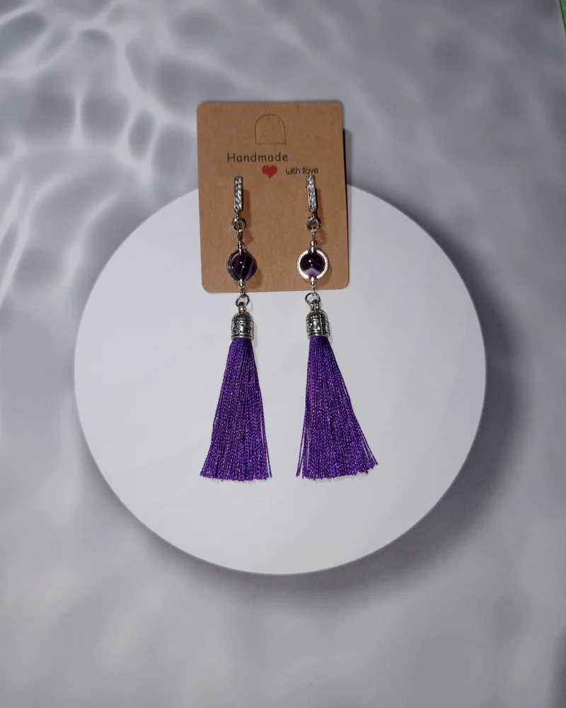 Серьги-кисточки "Violette" с фиолетовым агатом