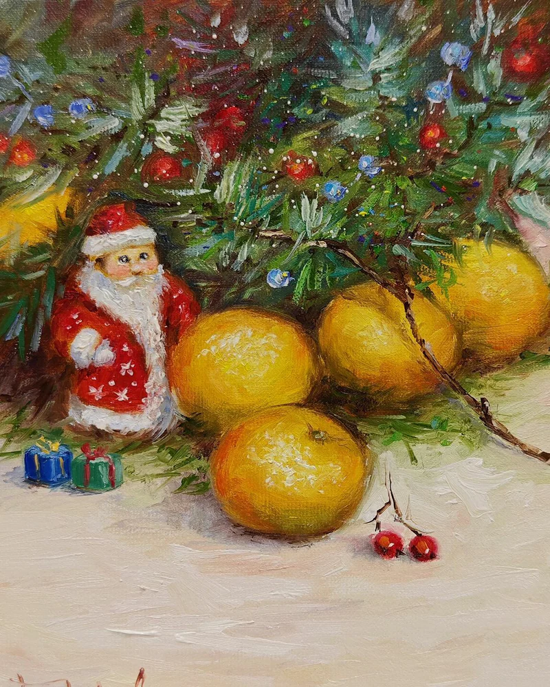 Картины как новогодняя открытка дед мороз и снеговик