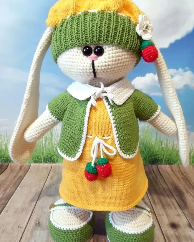 Заяц тильда, вязаная интерьерная игрушка ручной работы,14+