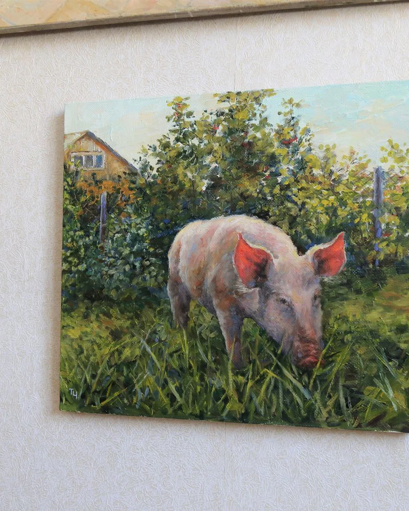 Хрюня на прогулке. Холст, масло. 45х50 см. 2017 г